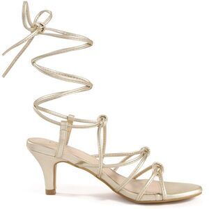 Kitten Heels Strappy Slingback Knot Lace Up Sandals Gold